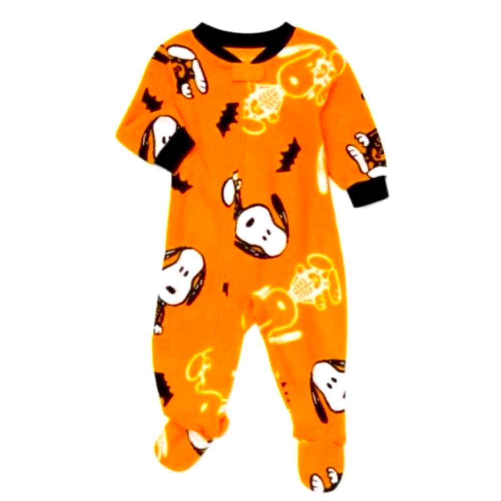 NWT! Peanuts Infant Unisex Soft Fleece Orange Snoopy Halloween Sleeper 12 Months